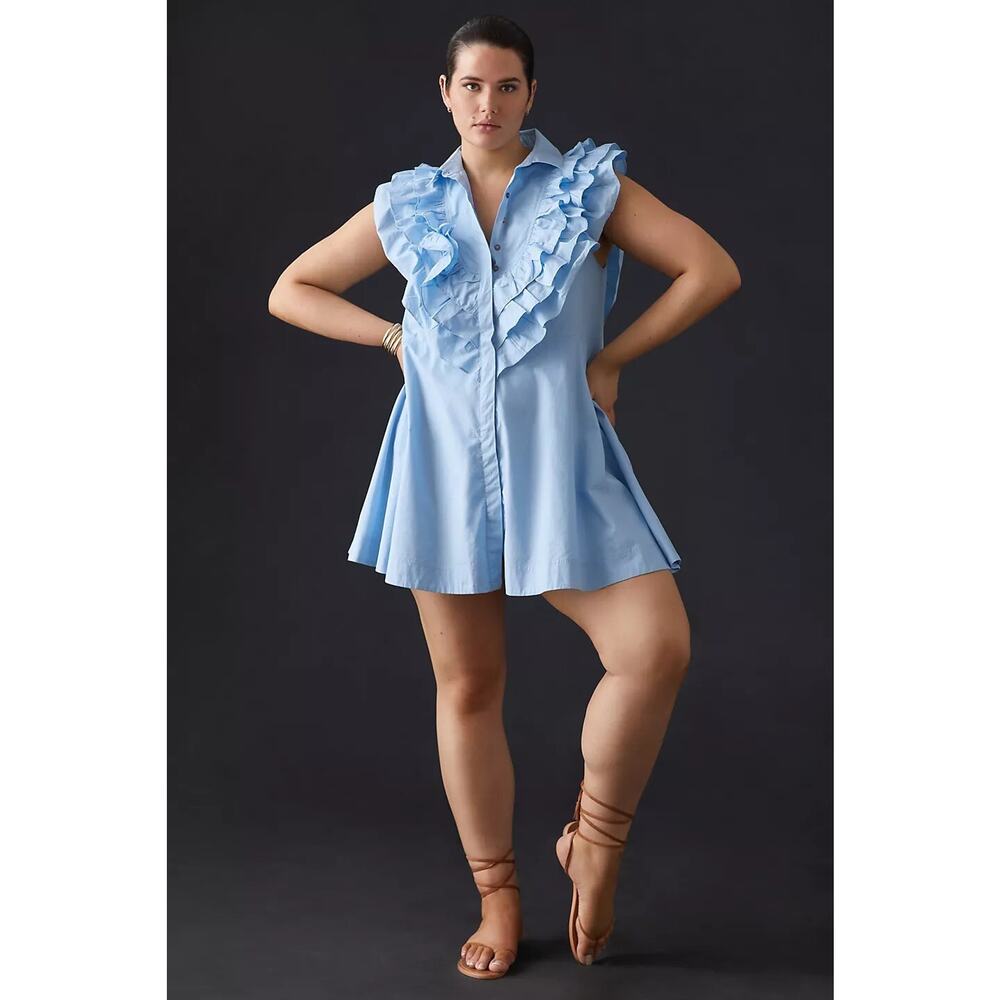 New Anthropologie Maeve Ruffled Button-Front Mini Dress Size 16W - Picture 5 of 7